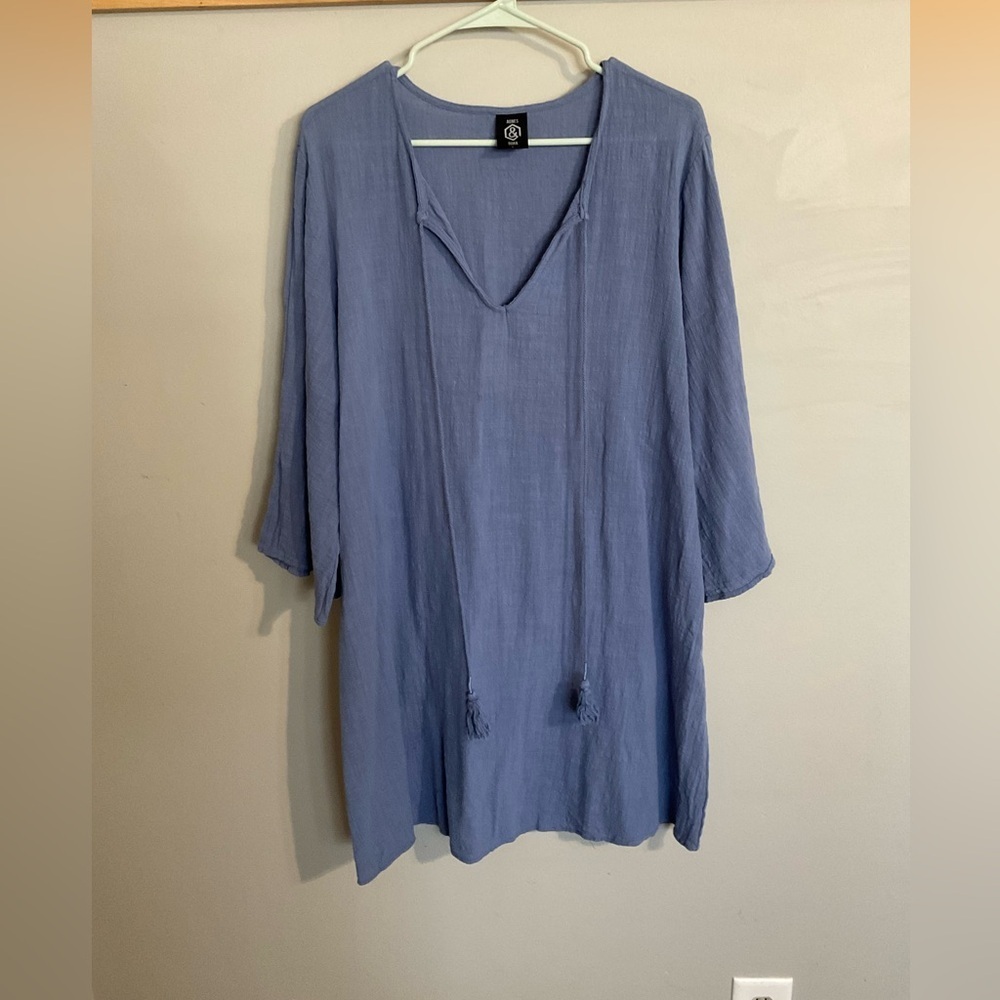 Agnes & Dora dusty blue, slub cotton dress. Size Large